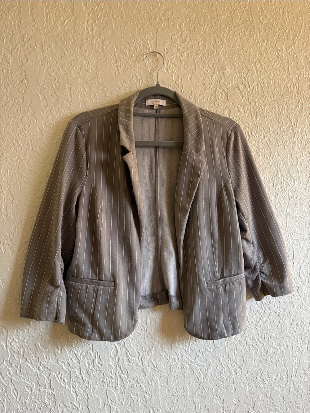 Candie's Taupe Pinstripe Blazer Jacket